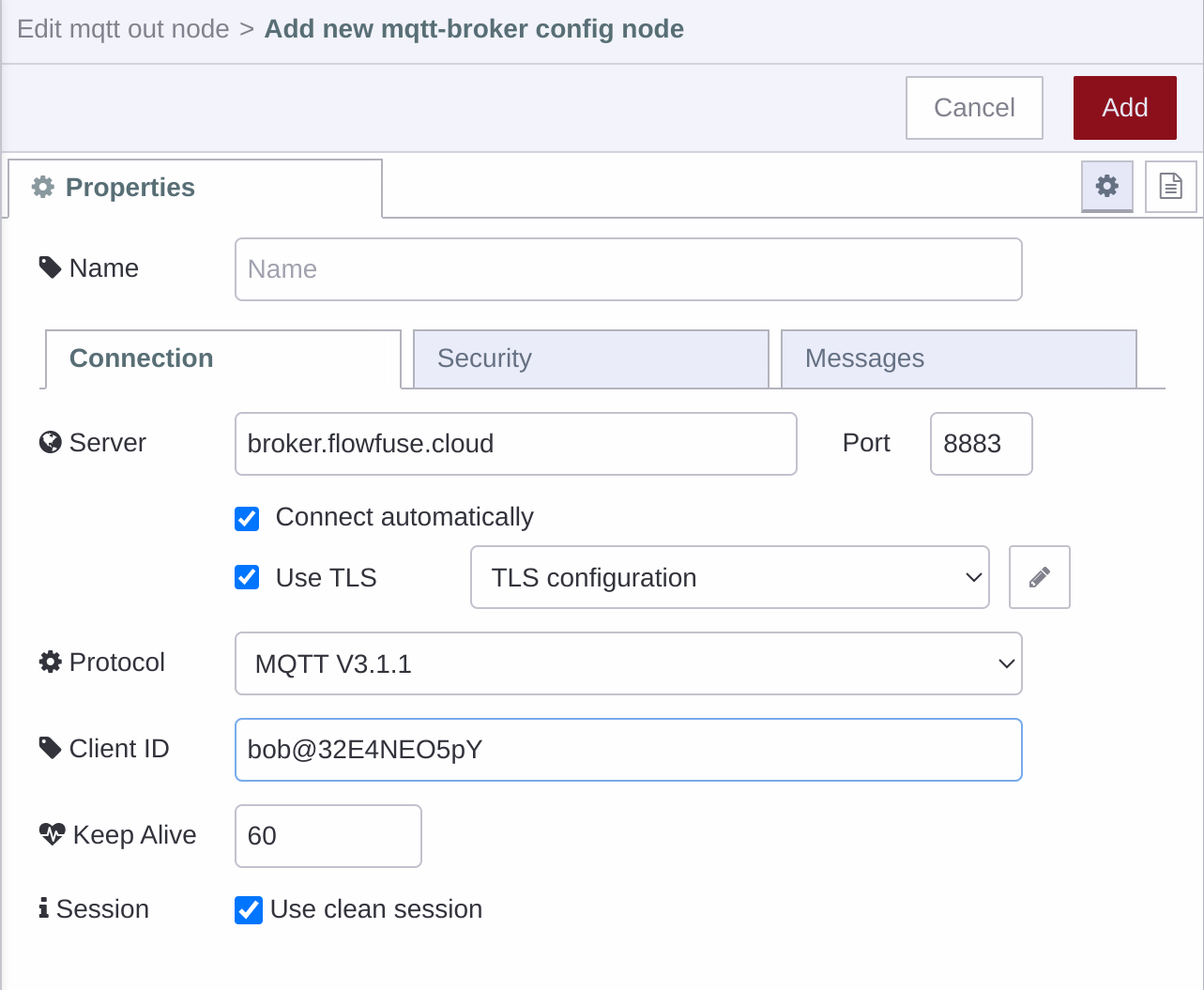 Node-RED MQTT Client Connection