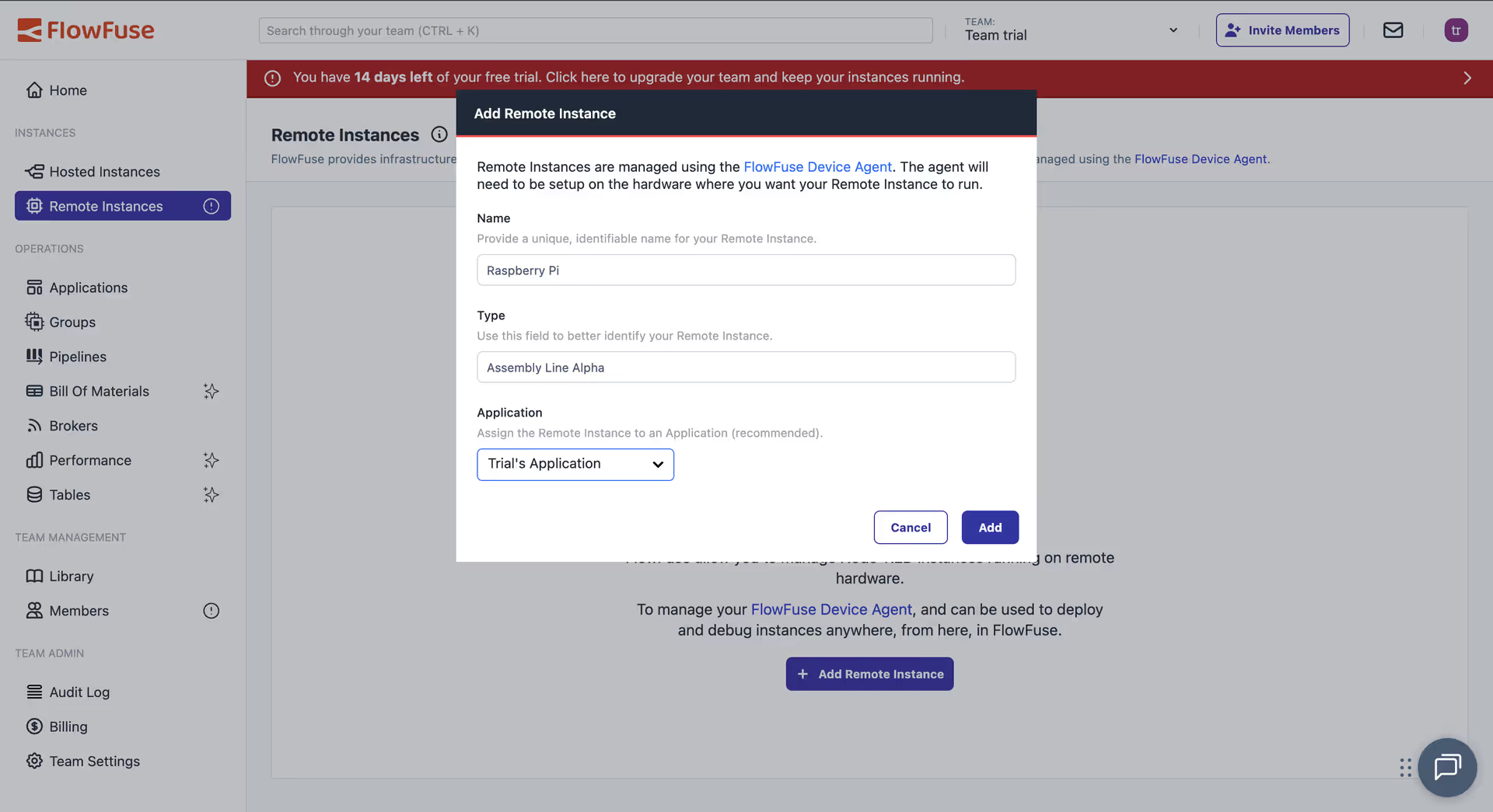 Add Remote Instance Form