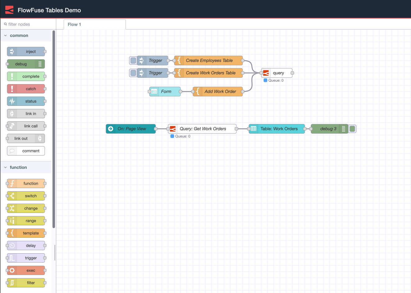 Screenshot of Node-RED query node