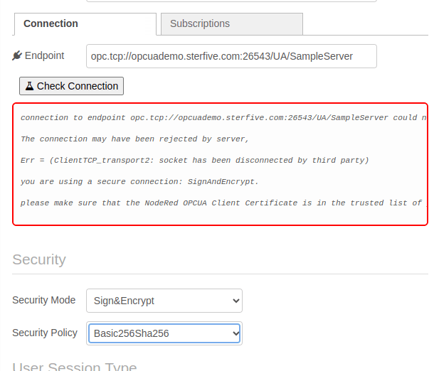 "A secure connection failing because the certificate is not yet trusted"