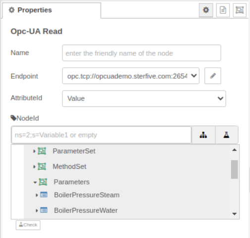 "Browsing the live server address space to select a NodeId"